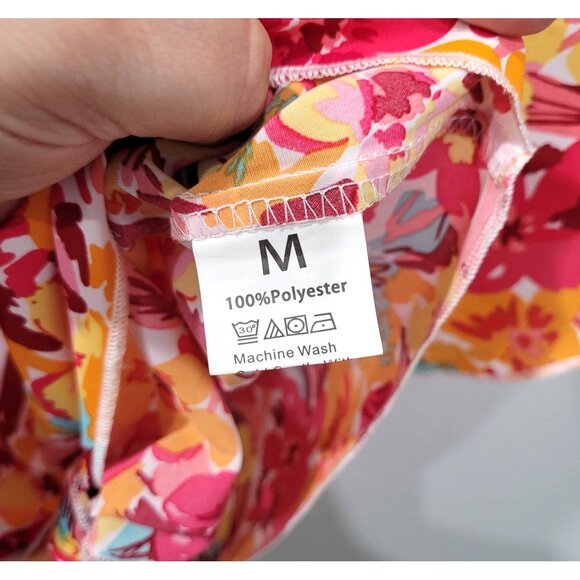 Shein Floral Off-Shoulder Tie-Front Cropped Top with Bell Sleeves Size M - Picture 3 of 8